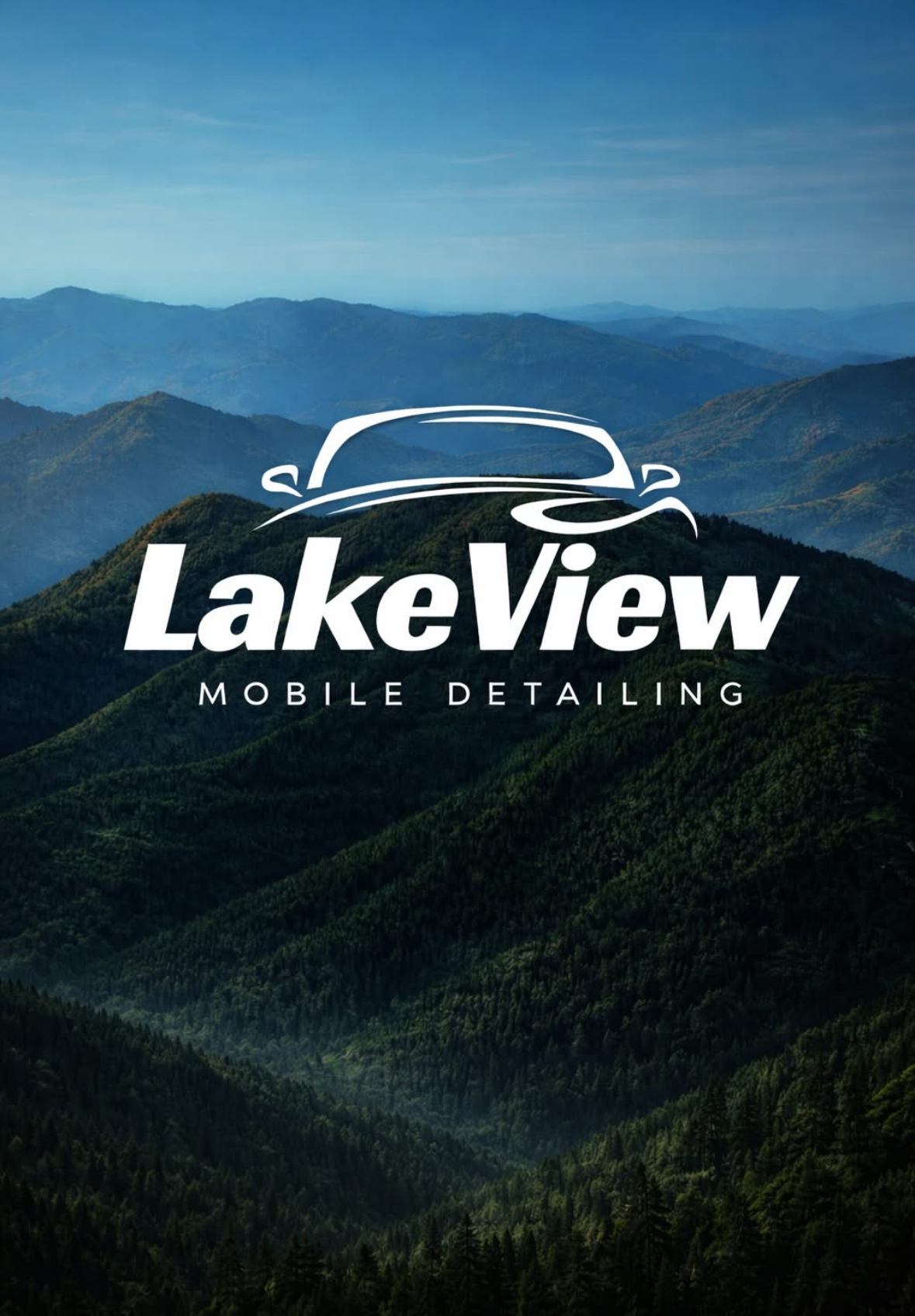 Lakeview Mobile Detailing logo over forested mountains